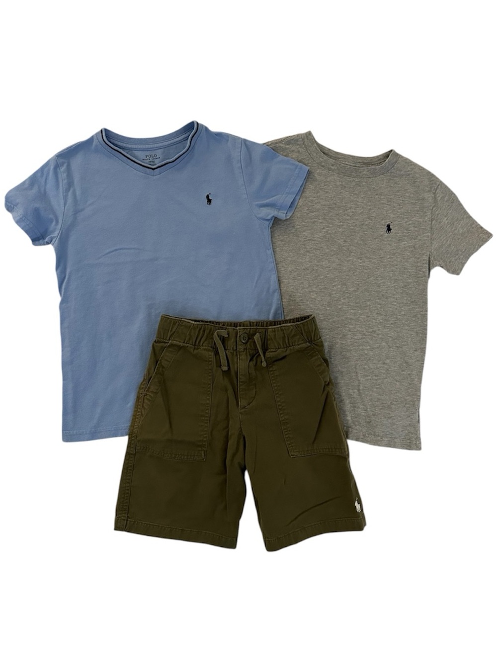 Polo by Ralph Lauren Blue & Gray Tee with Olive Green Shorts Kids Matching Set